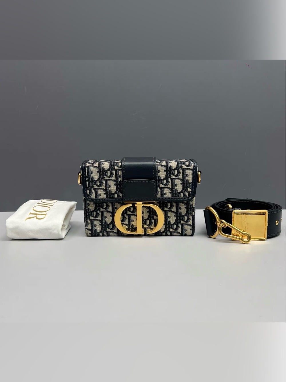 Dior Oblique Canvas Saddle Bag in Black and Cream with Gold Hardware